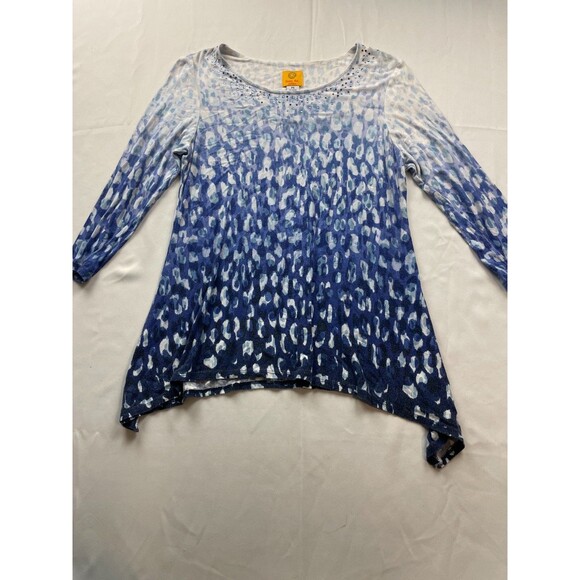 Ruby Rd. Tops - Ruby Rd.‎ Tunic Top Womens Size PS Blue Leopard Print Embellished Sharkbite Hem
